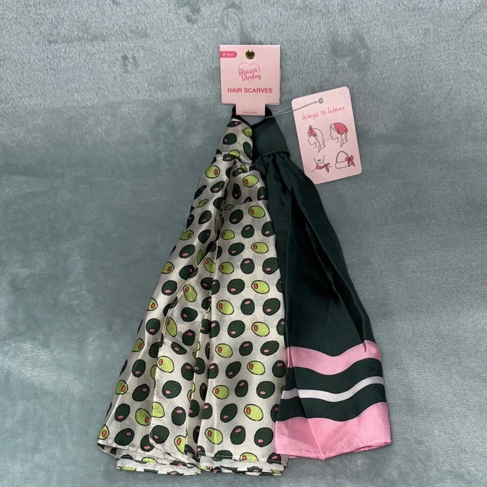 Frasier Sterling Olives Print and Pink & Green Hair Scarves